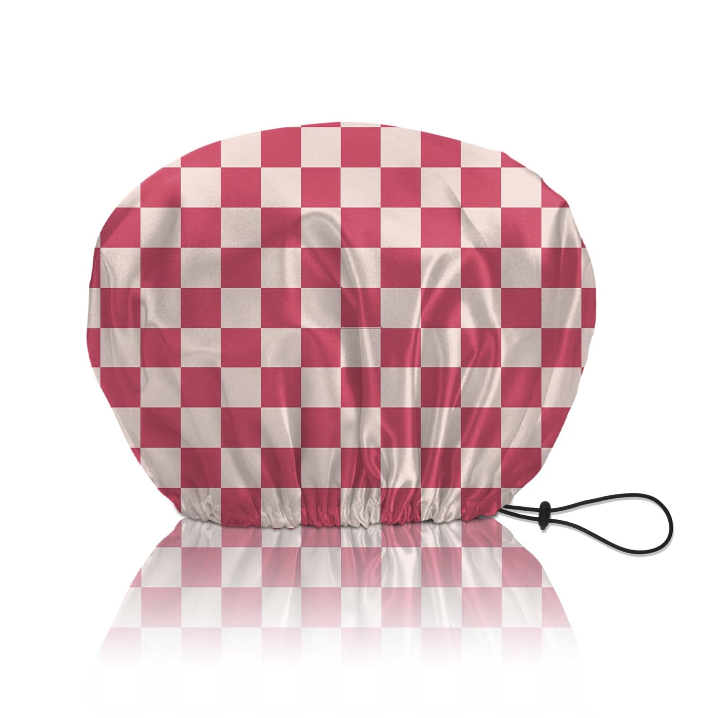 BHAHB Shower Cap Reusable Double Layer Adjustable Elastic Waterproof EVA Hair Bath Caps for Women Girls Cute Aesthetic-Pink Checkered