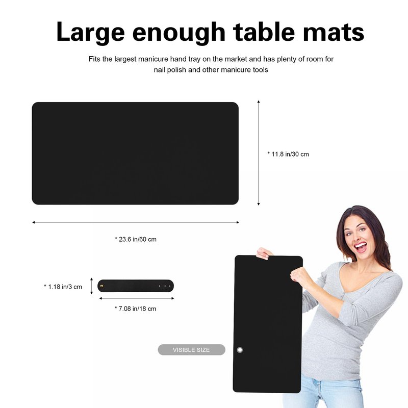 Foldable Nail Art Table Mat, Waterproof PU Leather Desk Mat for Manicure, Non-Slip Protective Pad for Nail Tech Salon Home, Portable and Easy Clean (Black, 60x30cm)