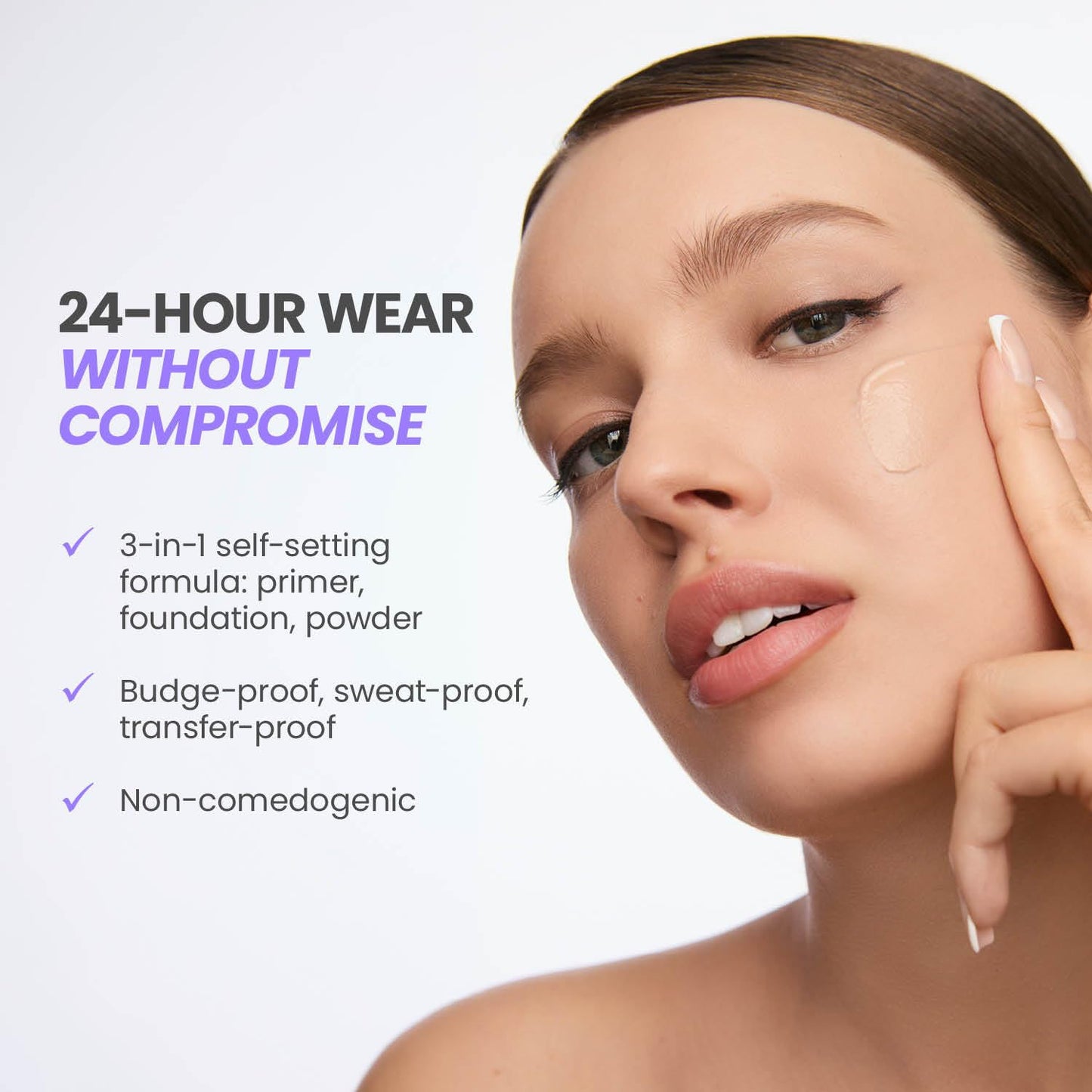 Wonderskin Hyper Bond All-Day Stay Serum Foundation – Waterproof, Transfer-Proof, 24HR Longwear Face Makeup with Niacinamide & Hyaluronic Acid – Lightweight, Natural Finish (Lunar)