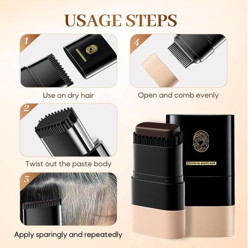 Long Lasting Hair Color Stick, 2-In-1 Hair Dye Stick & Comb, Gray Hair Cover Up, Portable Hair Dye Comb for Gray Hair Coverage, Suitable for Men And Women (Black Brown)