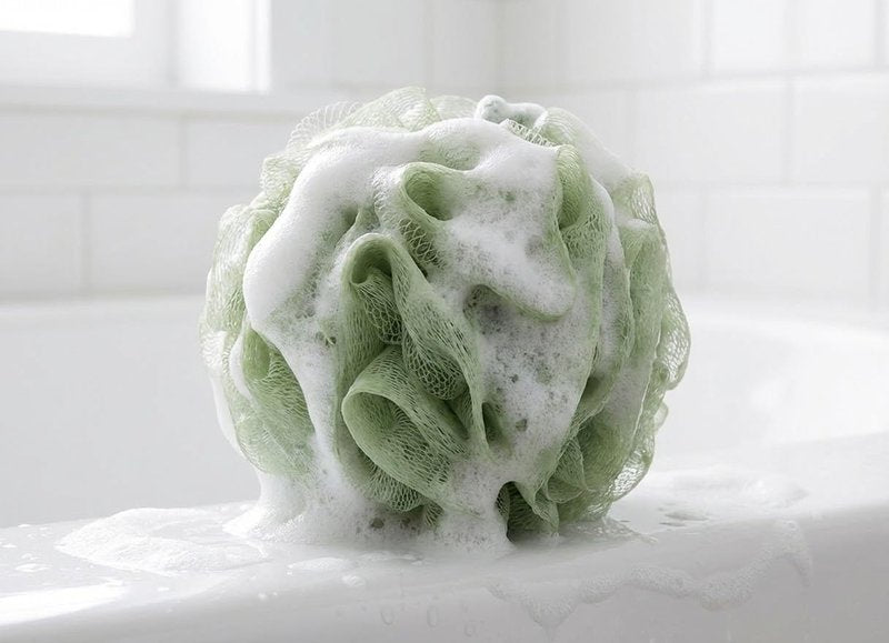 High-Density Mesh Pouf Bath Sponge by [Brand Name] - Eco-Friendly 240-Mesh Shower Scrubber | Large 4.9'' Green