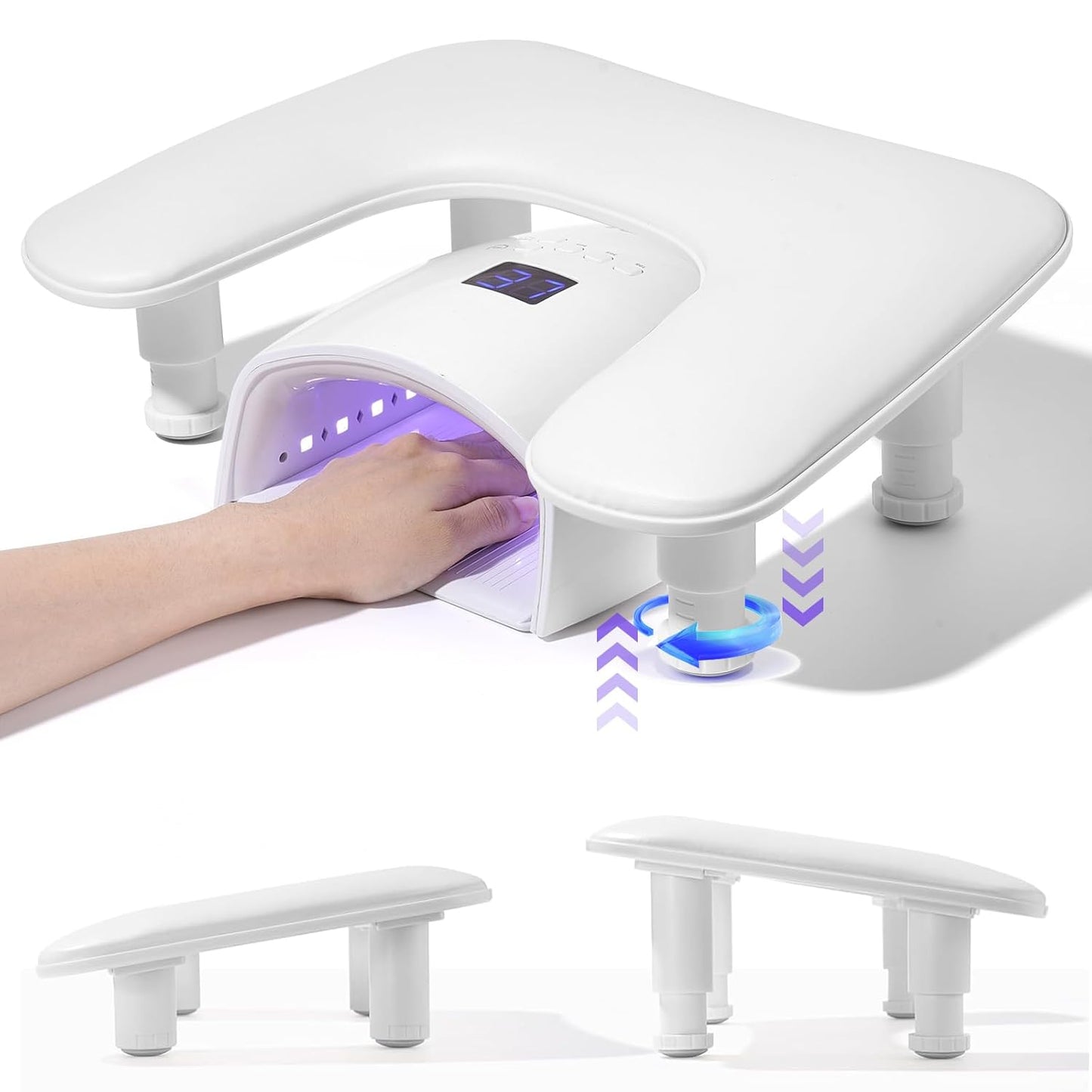 Skiennix U-Shaped Nail Arm Rest - Adjustable Height Microfiber PU Leather Pillow for Acrylic Nails | White