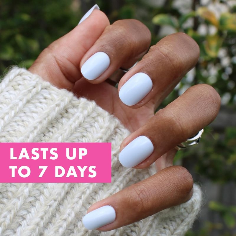 Olive & June Classic Super Stick Mani Press On Nails | No Glue Needed | 32 Tab Nails 16 Sizes | Non-Toxic Tabs Non-Damaging 7-Day Wear | Spring Flowers & Patterns | Short, Round | Rink Pastel Blue