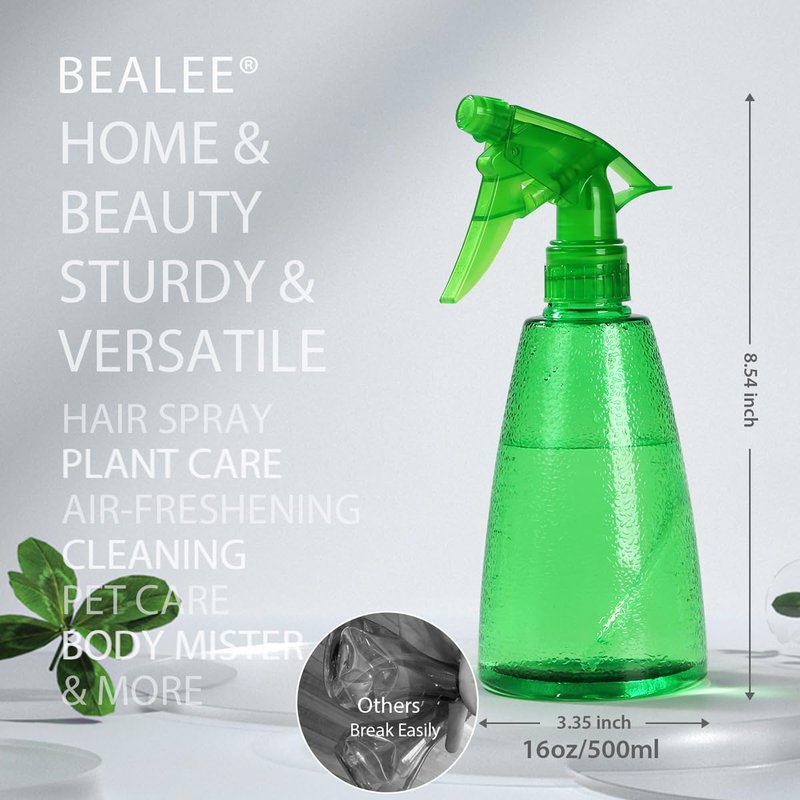 Bealee Spray Bottles 3-Pack, 16 Oz, Mist & Stream, Plastic Water Spray Bottle for Hair, Essential Oils, Plants, Cleaning Solutions, BBQ, Cat Dog Correction Behavior - Leak Proof - Empty Spray Bottles