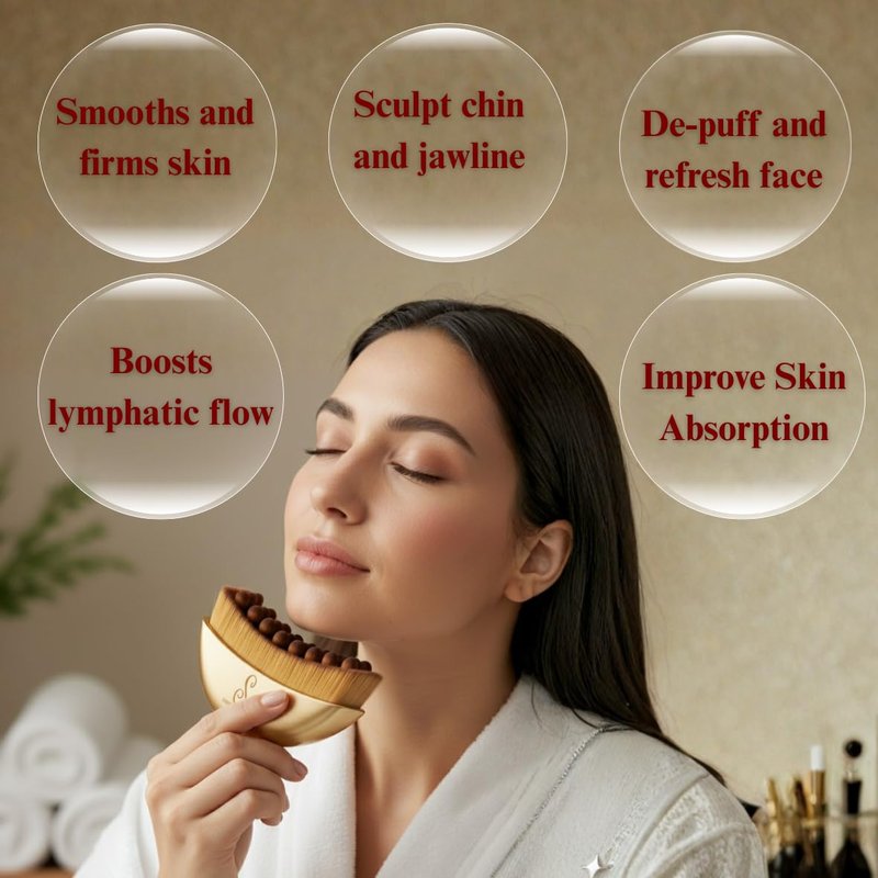 Lymphatic Contour Face Brush-Instruction Included-for Facial Sculpting. Anti-Puffiness, Detox & Lift, Improves Skin Glow & Absorption. Guasha Depuff Lift Brush for Face Neck Chin Massage Tool