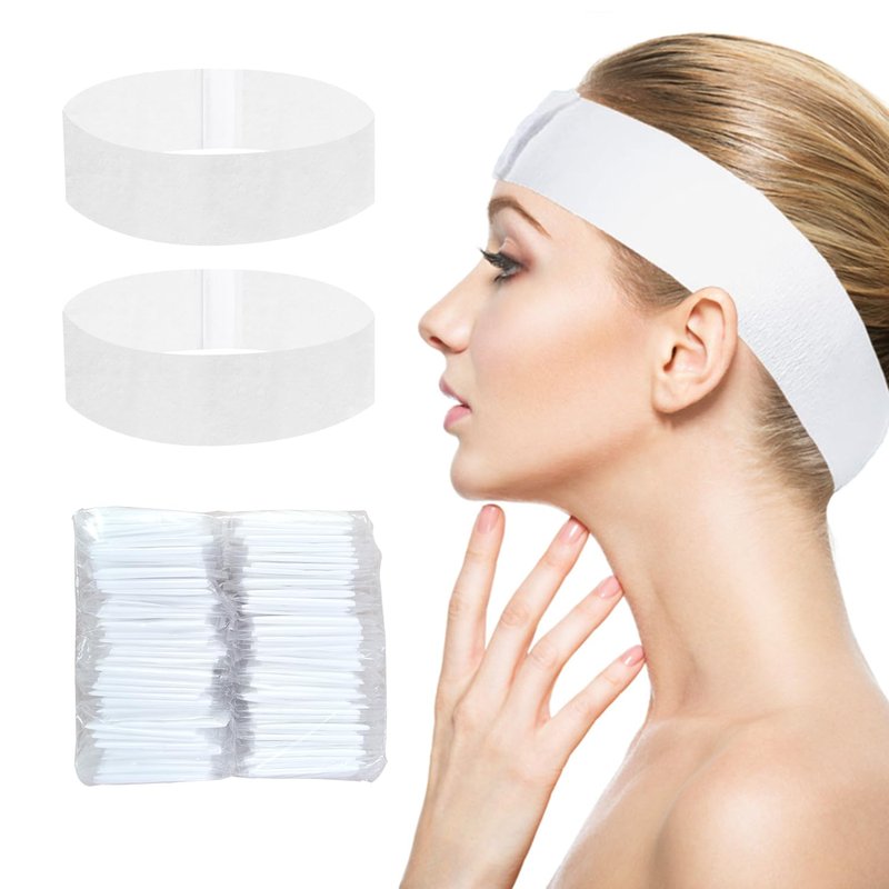 MoyRetty Disposable Headbands - 100 Pack Spa Hair Bands for Facials | Adjustable Magic Tape