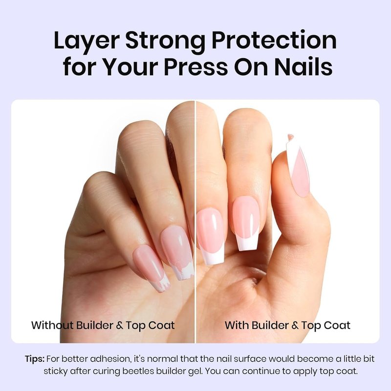 Beetles Gel Nail Glue Kit - 15ml Builder Gel & Extra Glossy Top Coat | Long-Lasting Shine for DIY Manicure