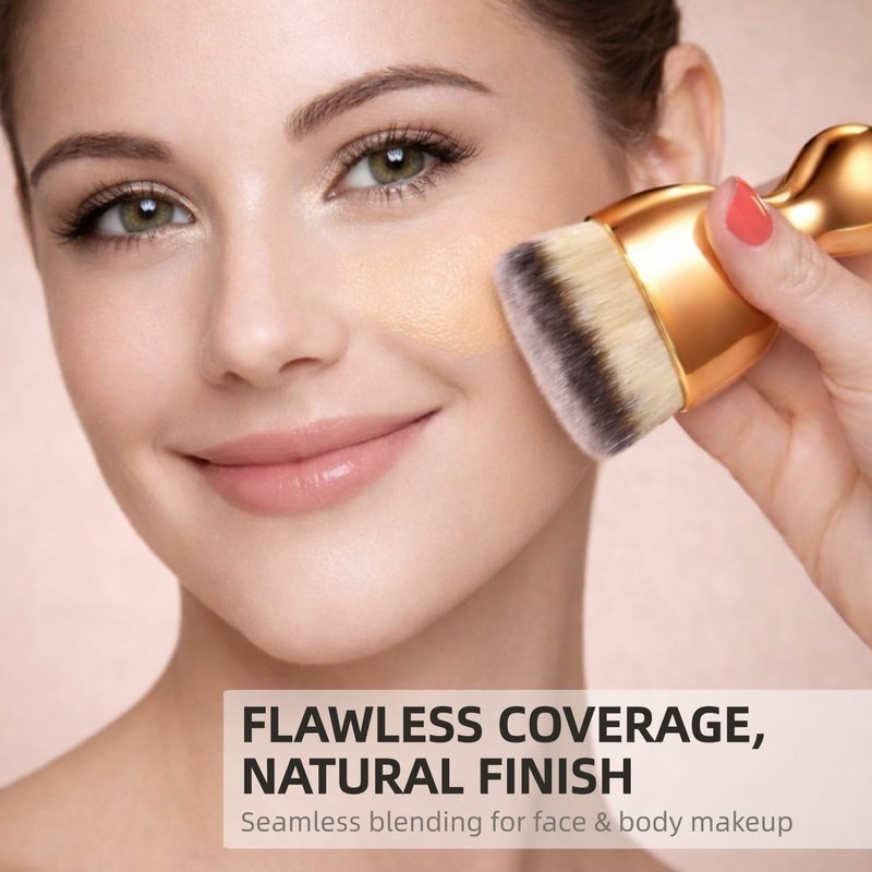 Angled Kabuki Brush – High-Density Face & Body Blending Makeup Brush for Liquid Foundation, Bronzing Lotion, Concealer, Powder, Cream, Contouring, Buffing & Streak-Free Self Tanner Applicator