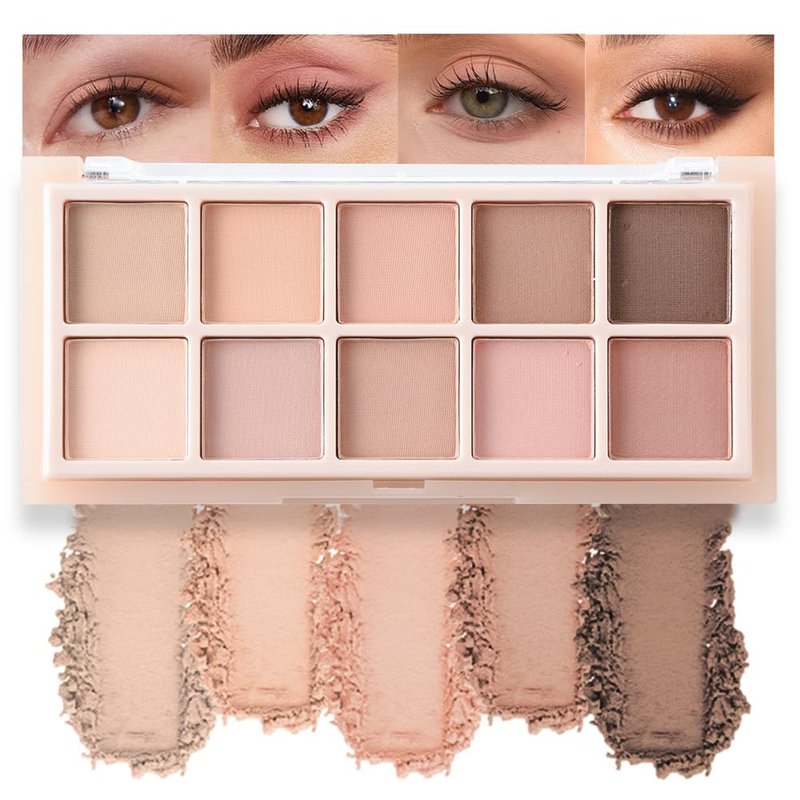 JUAAZIN 10 Color Matte Neutral Eyeshadow Palette - Nude Naked Beige Brown Shades, Blendable Long-Lasting, Vegan Cruelty-Free Natural Nude Eye Shadow Palette for Women, Professional Makeup Looks