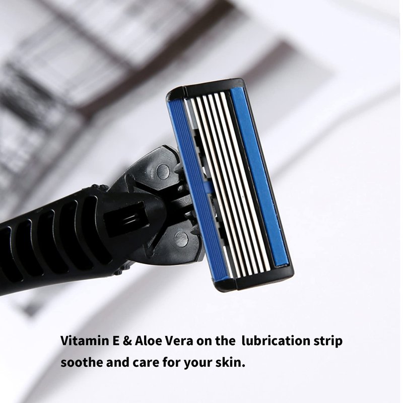 6-Blade Razor,Plastic Anti-slip Men Manual Refill Cartridges razors, Reusable Face Cleansing Care Tool, 18 pcs refill cartridges, Shave Supplies for Men and Women - Black