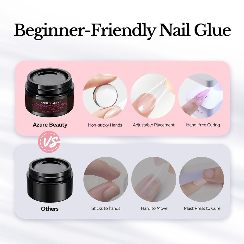 AZUREBEAUTY Solid Nail Glue Gel for Nail Tips, 30g Gel Nail Glue for Acrylic Nails, Clear Hard 3D Gel for False Nail Tips, Super Strong Gel UV Light Cured, DIY Nail Art Home and Salon Use