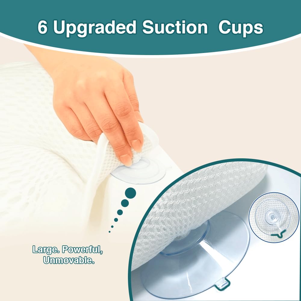 Bath Pillows for Tub, Bath Pillow Luxury Bathtub Pillows for Head and Neck Support - With 4D Air Mesh Fabric & Strong 6 Suction Cups, Tub Pillow For Bathtub, Bath Accessories & Spa Gifts For Women Men