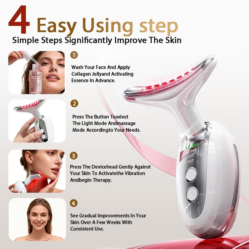 CerviCalm Red Light Face and Neck Beauty Device,3-in-1 Facial Massager Tool with LED, Heat & Vibration, with 5D Activation Serum & 5D Collagen Jelly for Skin Tightening & Lifting & Lymphatic Drainage