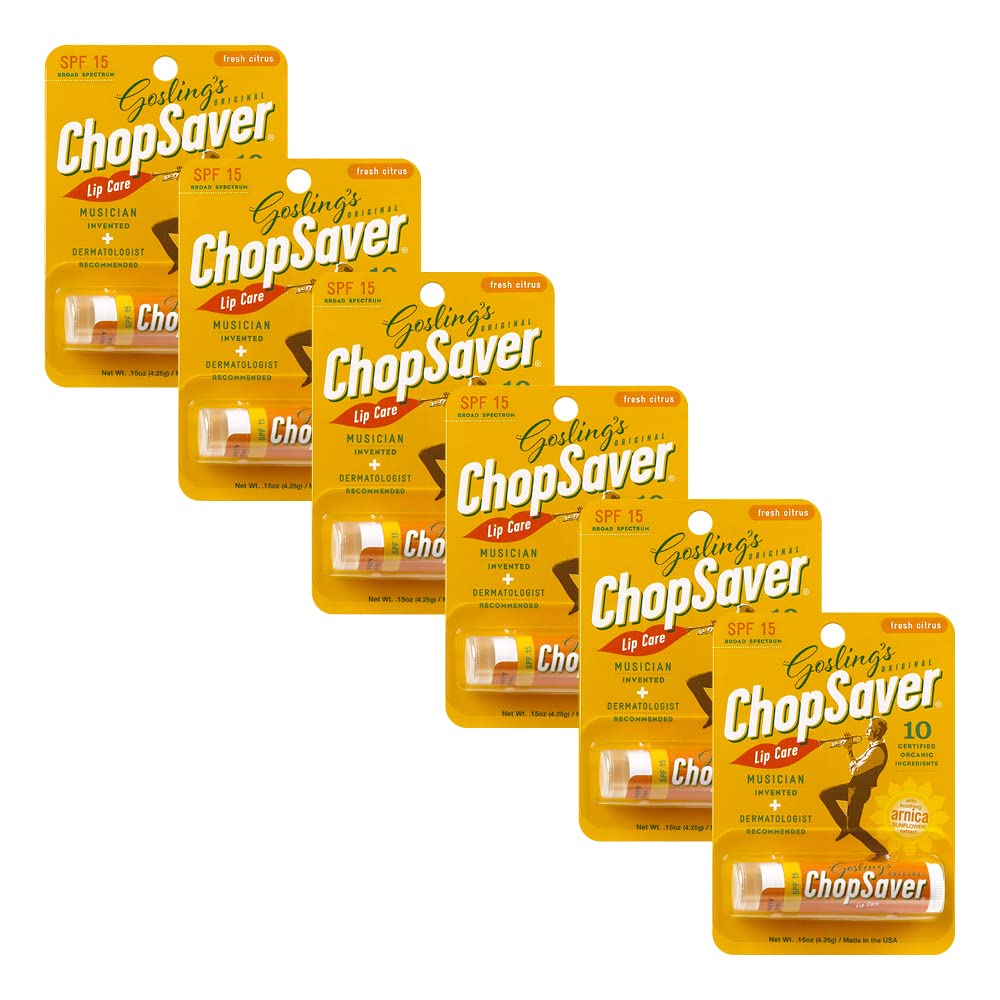 Goslings Original ChopSaver SPF 15 Lip Care, All Natural Lip Balm with SPF, Chapstick for Musicians and More, Effective Relief for Dry, Cracked Lips and Skin, Made in USA, 0.15 Oz (Pack of 6)