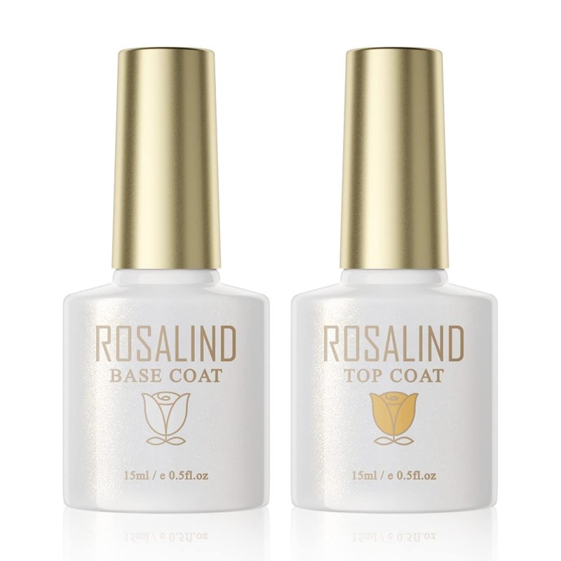 ROSALIND No Wipe Gel Top Coat & Base Coat Set - Soak Off LED Nail Polish | Clear Finish, 2 PCS