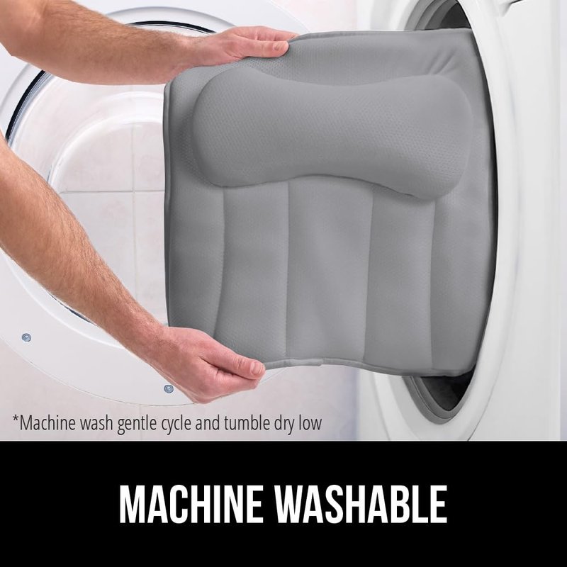GORILLA GRIP Bath Pillow for Tub, 6 Strong Suction Cups, 4D Mesh FlexComfort Headrest for Neck, Head and Back Support, Luxury Machine Washable Pillows, Bathtub Accessories, Spa Gifts for Mom, Gray