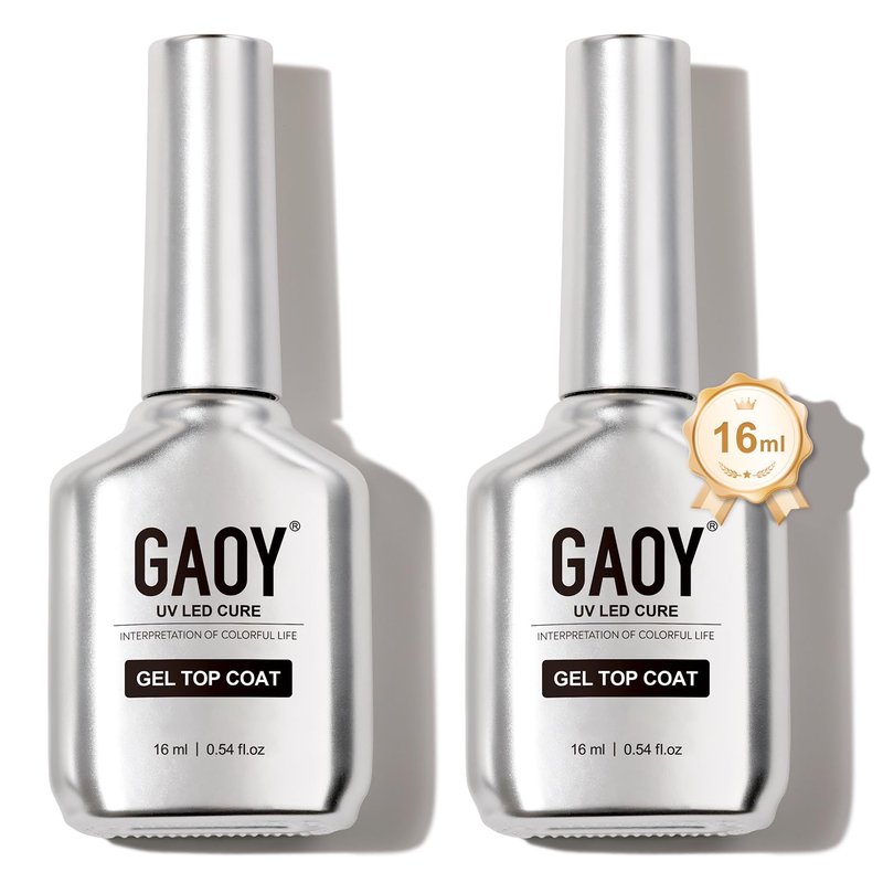 GAOY No Wipe Gel Top Coat - 2 Pcs 16ml High Gloss Finish for UV Light Cure Nail Polish