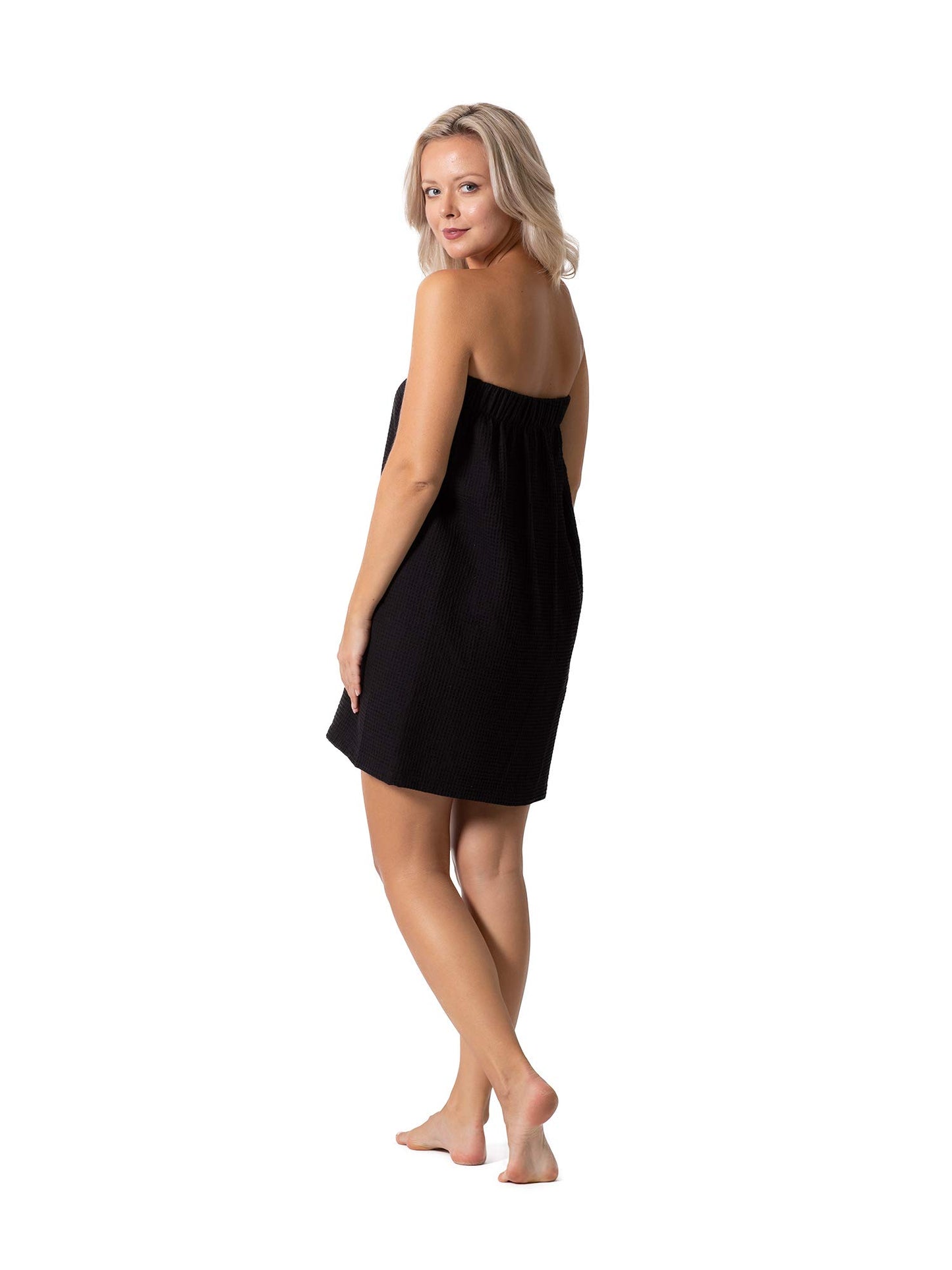 Turkish Linen Women’s Waffle Spa Body Wrap with Adjustable Closure (XX-Large, Black)