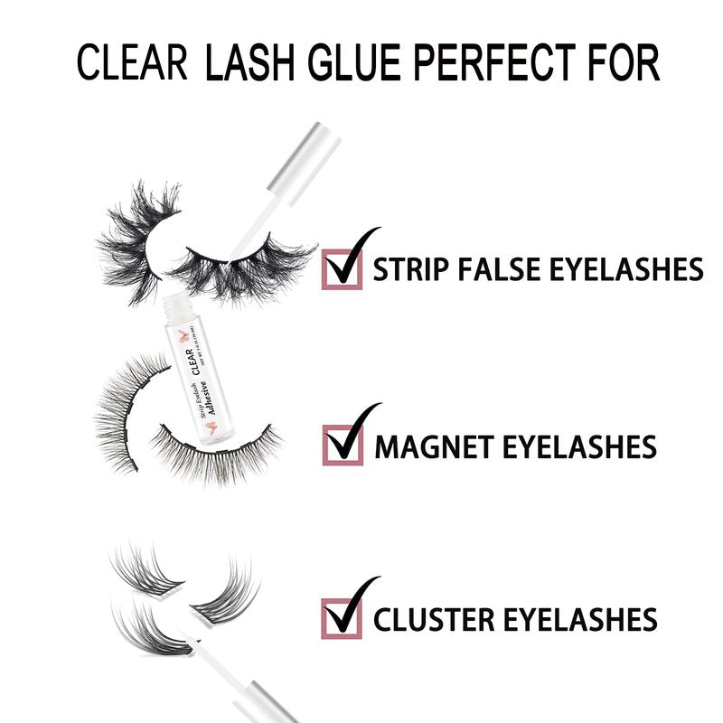 Clear Eyelash Glue Super Strong Hold Adhesive Waterproof for Sensitive Eyes False Lashes 0.18 oz