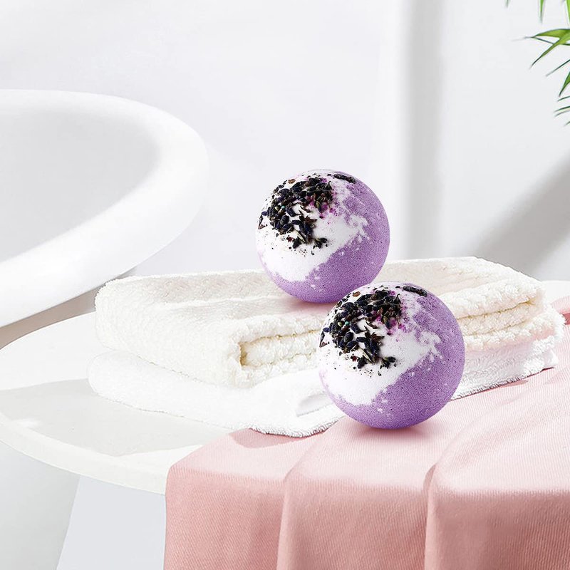 KASTU Dried Flower Bath Bombs Salt Balls,4-Pack Gift Set,Lavender Extract Essential Oils,Moisturizing Dry Skin,Fizzy Spa,Relaxation,Self Care,Relaxing,Bubble Bath Bomb Gifts Idea for Men Women