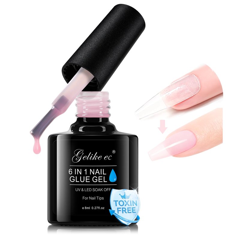 Gelike EC 6-in-1 Jelly Nail Glue Gel: Sheer Blush Pink UV Rubber Base Builder Gel for Apex Building & Short Extension – Extra Strong Adhesive for Press On & Acrylic Nail Tips for Home DIY Girls Gift