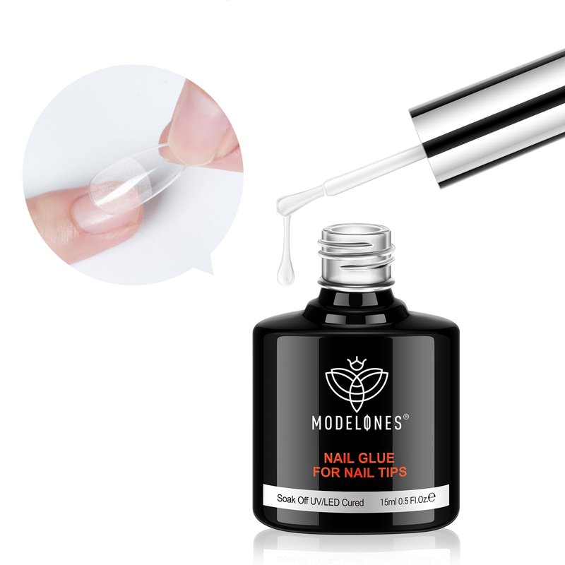 Modelones 9 in One Nail Glue Polish Set Brush On Gel Nail Glue 15ml for Rhinestone, Base Gel, Blooming Nail Art Gel Nail Kit Strengthener Treatment for Weak and Damaged Acrylic Nails U V Lamp Needed