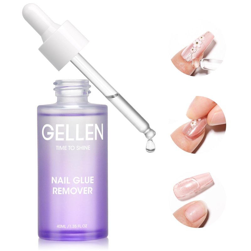 Gellen Nail Glue Remover for Press on Nails, 40ML Press On Nail Remover for UV Nail Glue, Non acetone Gentle Glue Off for False Nails Glue Tips, Odorless Easy Debonder, Not for Gel Polish
