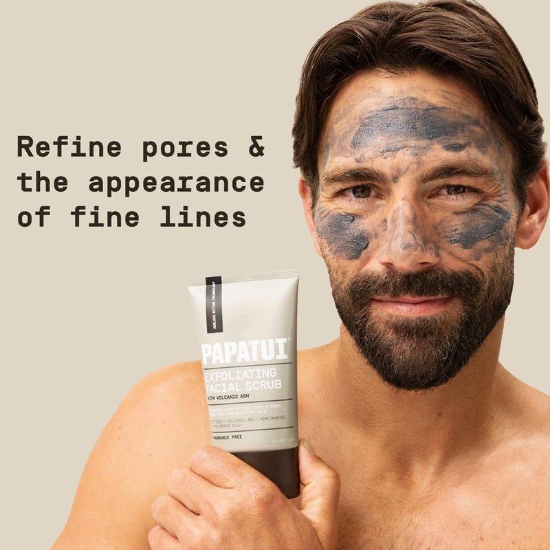 PAPATUI by Dwayne Johnson Men's Exfoliating Facial Scrub + Under Eye Patch (1 ct) Bundle | Unscented Scrub with Peptides, Volcanic Ash, Niacinamide & Hyaluronic Acid | Reduces Puffiness & Dark Circles