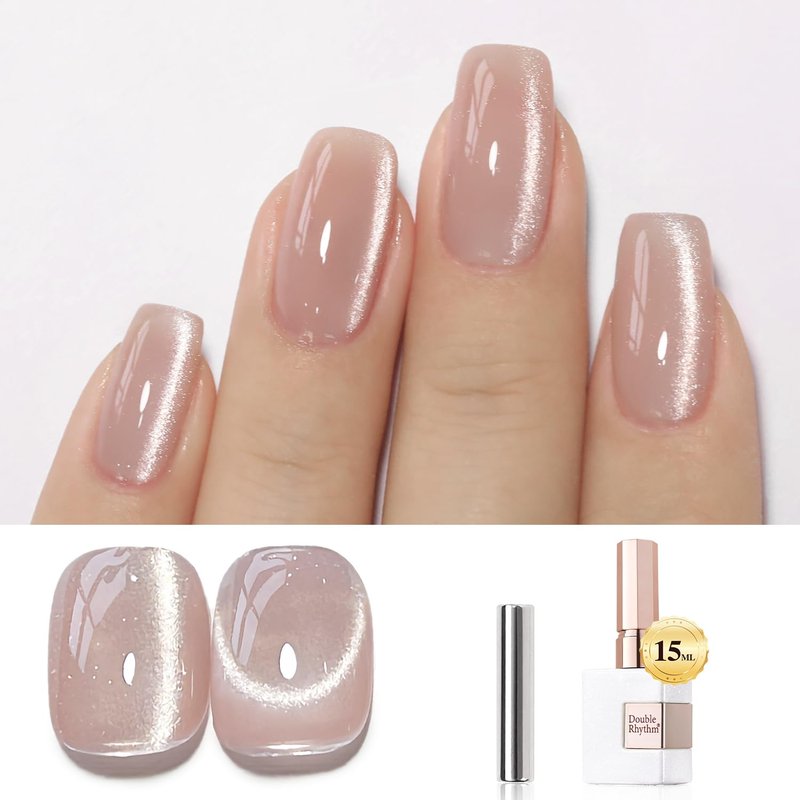 Skiennix Double Rhythm Cat Eye Gel Polish - Holographic Glitter Shimmer 15ML | DIY Magnetic Nail Art (Nude-MC1057)