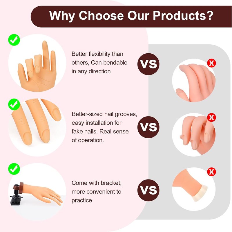 Acrylic Nail Practice Hand - Flexible Mannequin Model for Training | 240 Pcs Ballerina Nail Tips Included