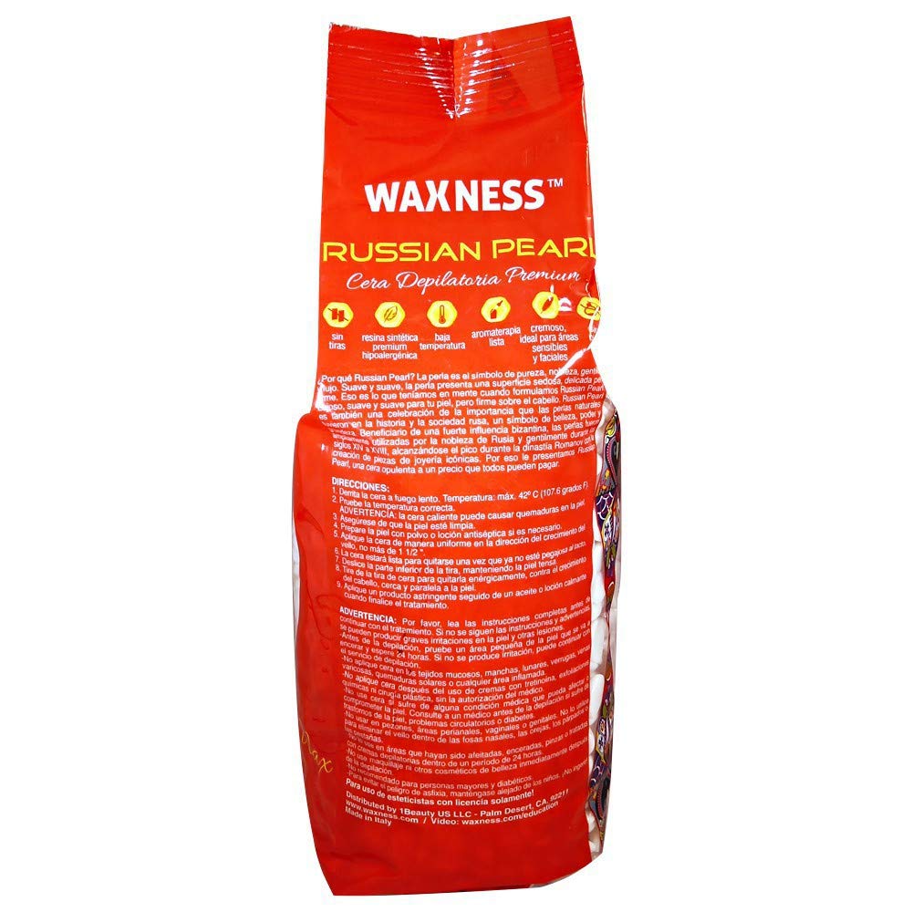 Waxness Russian Pearl Hard Wax Beads 2.2 lb (1 kg) Pack of 2 – Rosin-Free Stripless Hard Wax with Creamy Texture and Skin Visibility, Professional Use – Made in Italy