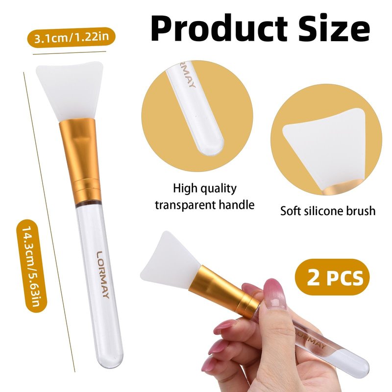 LORMAY Jelly Brush | 2 Pcs Silicone Face Mask Brushes | Mask Application Tool for Even Coverage | Skincare Enhancer | Durable Silicone | Easy to Clean | All Skin Types (Tapered brush head)