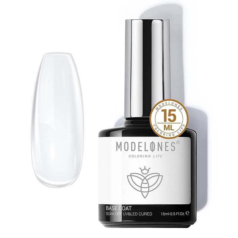 modelones Gel Nail Polish Base Coat, 15 ML 2026 Upgraded Formula Clear High Glossy Gel Base Coat Soak Off Long-Lasting DIY Home Salon Nail Art Manicure Gift for Women