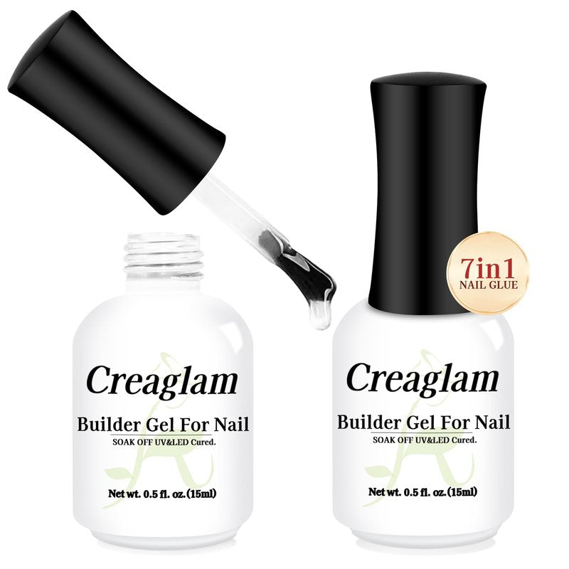 Creaglam Women Builder Gel for Nails: 2Pcs 7 in 1 Clear Builder Nail Gel Set for Fast Nail Art Set DIY Home Manicure - 15ml Extension Strengthener for Nails Art Design