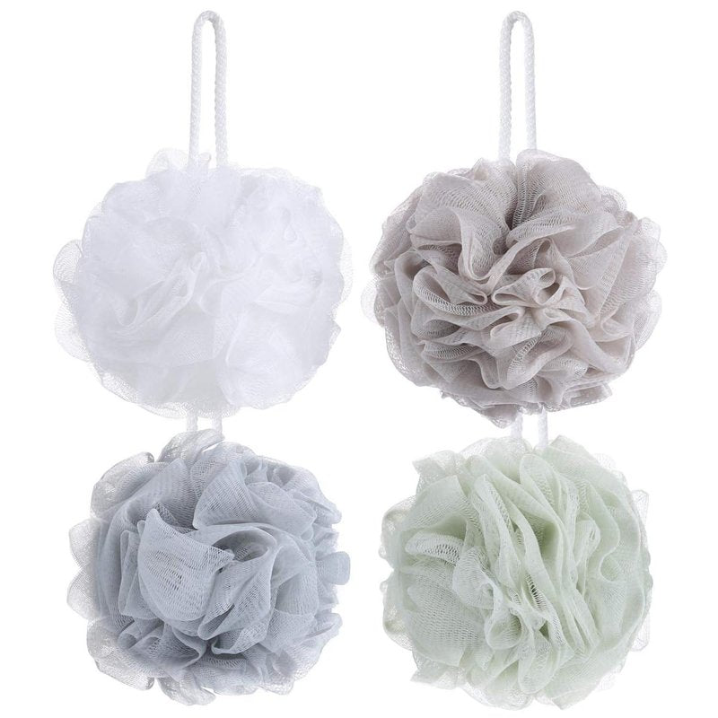 60g Large Bath Flower，4 Pack Mesh Pouf Bath Sponge - Mesh Loofah Body Exfoliating Shower Ball Shower Sponge