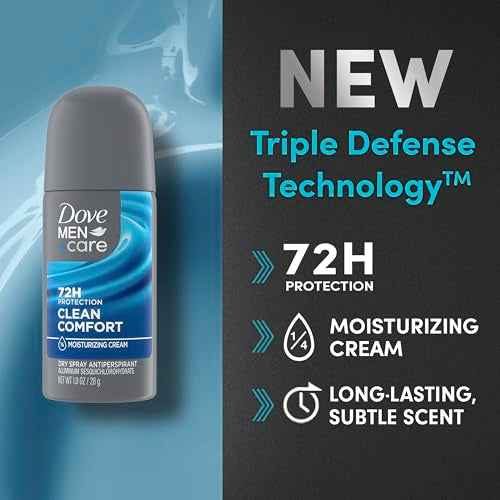 Dove Men+Care Antiperspirant Deodorant Dry Spray Clean Comfort 24 count For Men 72-hour Sweat and Odor Protection with Triple Defense Technology 1 oz