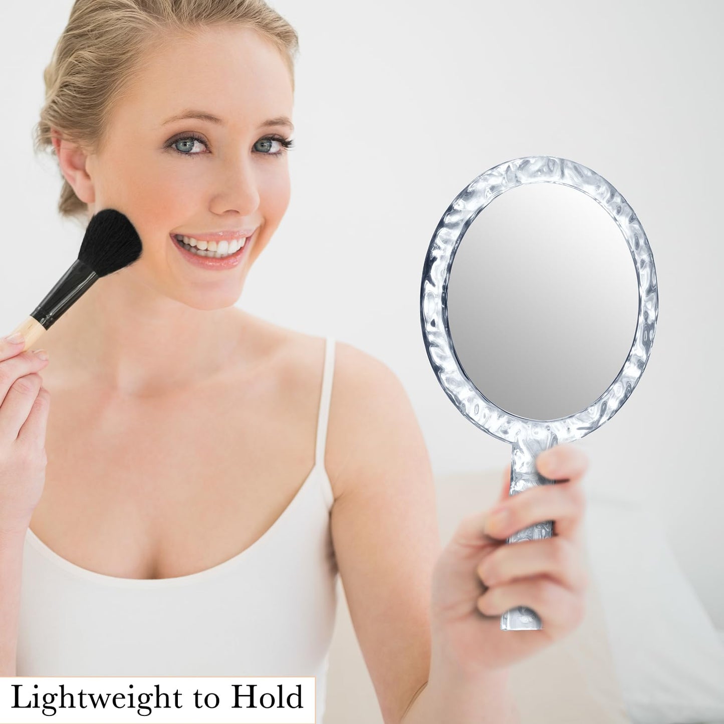 YEAKE Hand Mirror,Double-Sided Handheld 1X/5X Magnifying Mirror with Handle, Handle Makeup Mirror,Acrylic, 6.1" W x 10" L, Rounded Shape, Clear 2 PCS
