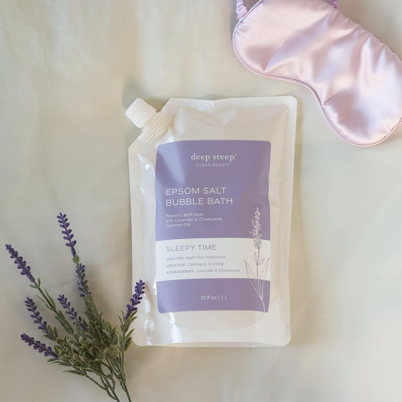 Deep Steep Epsom Salt Bubble Bath, Sleepy Time, 32 oz – Calming Soak with Coconut, Argan, Shea Butter, Aloe Vera & Essential Oils – Vegan, Clean Beauty, Relaxation & Stress Relief