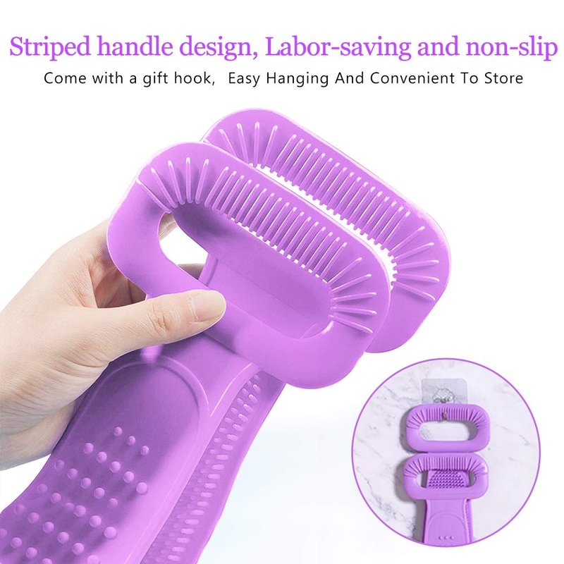 Inmorven Exfoliating Back Scrubber for Shower with Handles, 30 Inch Double-Sided Back Exfoliator Body Scrub Towel, Exfoliating Washcloth Bath Tool for use in Shower, Clean Skin for Men & Women(Purple)