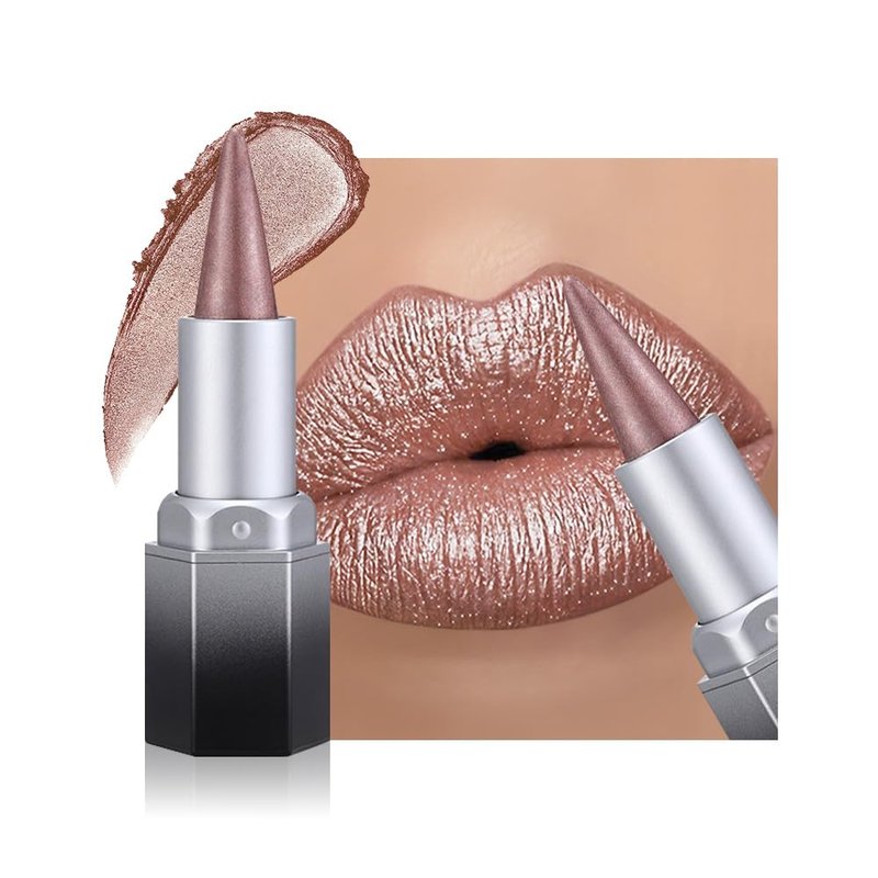 evpct Shimmery Metallic Lip Liner and Lipstick Combo, Cone Tip Lip Crayon for Women Long Lasting Waterproof, Metal Shinny Hydrating Lipstick Makeup, Glitter Lips Liner Pencil for Shimmery Shade