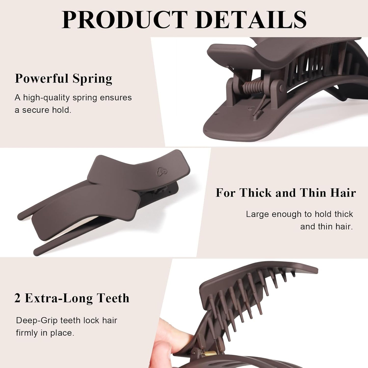 Skiennix Medium Flat Hair Clips - Strong Hold French Claw Clips for All Hair Types | 4 Pcs in Beige, Brown, Black