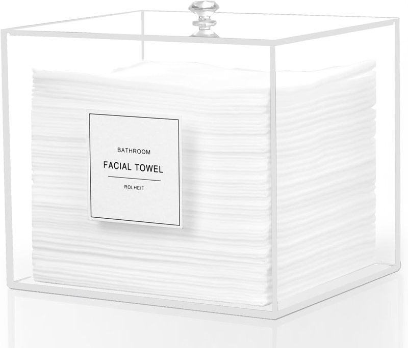 Acrylic Face Towel Holder - Stylish Storage Box for Face Towels & Makeup Remover Cloths | Compact Design