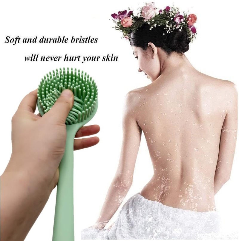 Cinlitek Silicone Body Scrubber - Long Handle Exfoliating Shower Brush for Men, Women & Kids - Free Hook