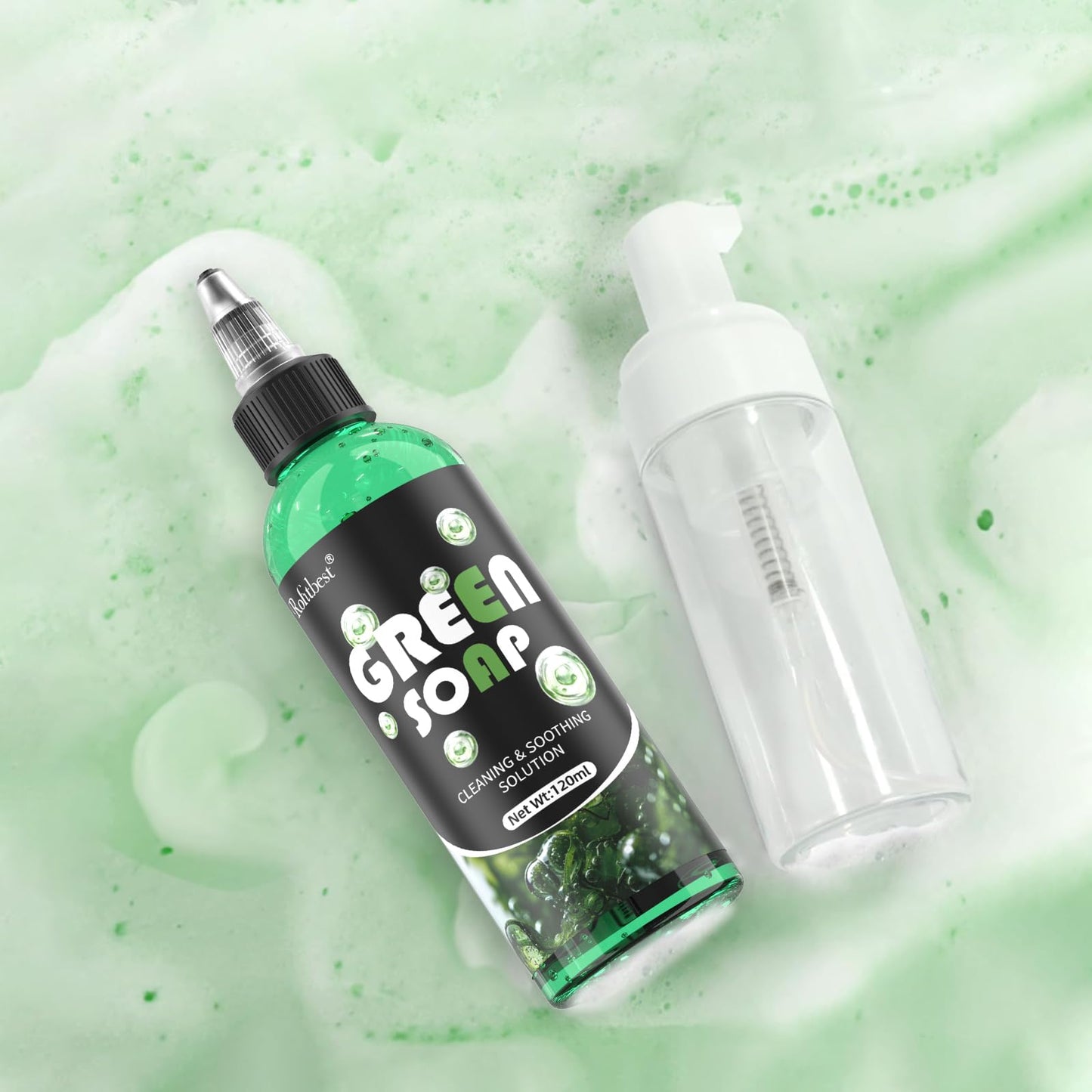 Rofitbest Green Tattoo Soap 4OZ with Foaming Bottle 120ml, Tattoo Supplies for Tattoos Piercings