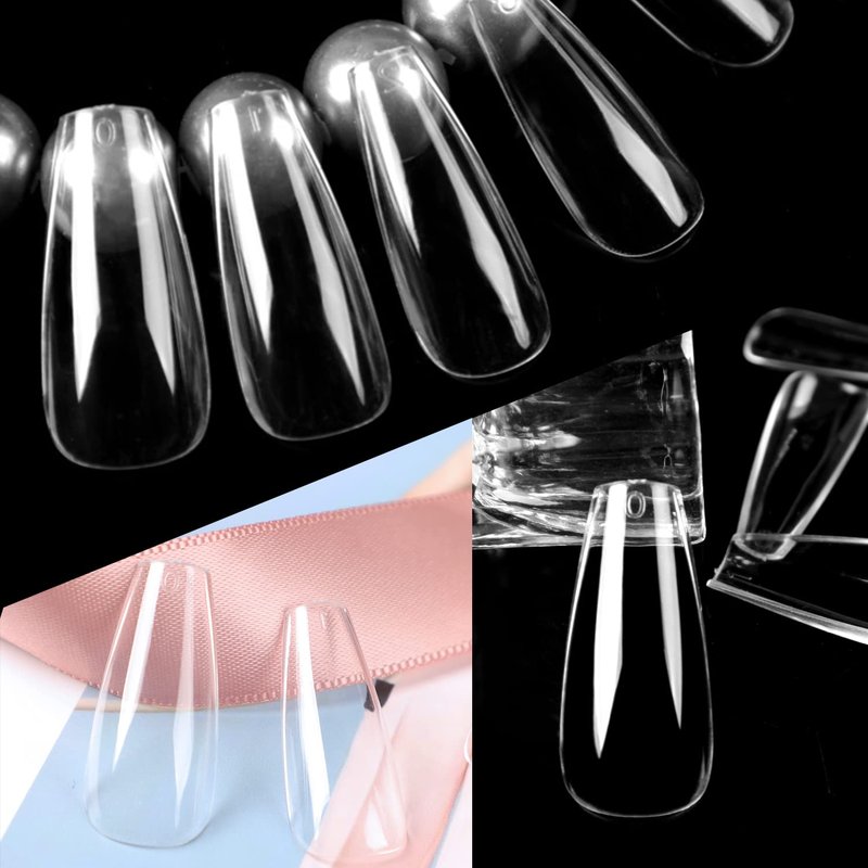 Long Coffin Nail Tips - 504pcs Clear Gel Nail Extensions | Pre-shaped Full Cover Acrylic Press-On Nails in 12 Sizes