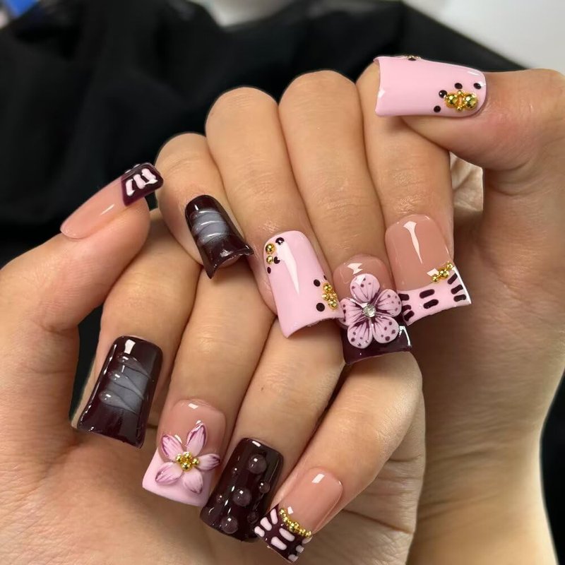 Press On Nails - Handmade French Purple Duckbill Fake Nails - 10 Pcs Reusable 3D Acrylic Nail Kit | Size M