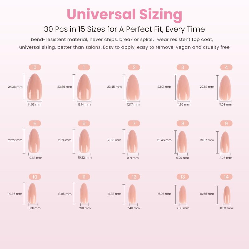 Nail Reformation Press On Nails, Soft Nude | Warm Neutral Pink Medium Almond Fake Nails with Glossy Finish, Opaque Reusable Stick On Nails Kit - 30 Pcs in 15 Sizes with Glue, Manicure Gifts for Women