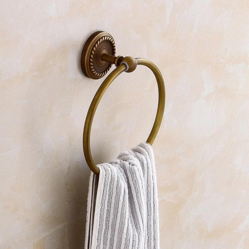 Antique Brass Towel Bar, Bathroom Hand Towel Ring, Wall-Mounted, Wall-Mounted Bathroom Hand Towel Holder with Braiding Carvings, Vintage Style.