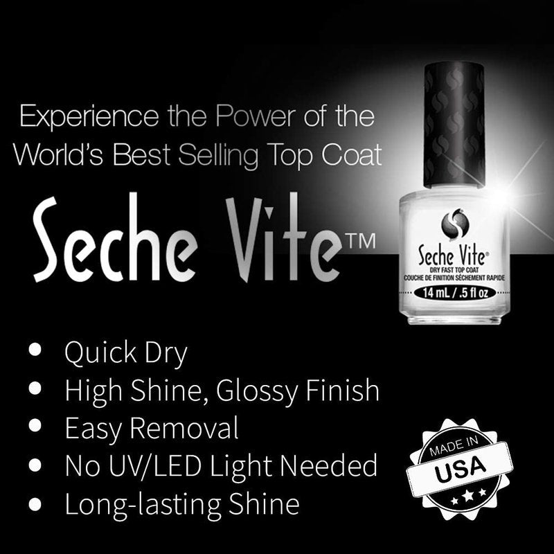 Seche Vite Dry Fast Top Coat | Quick-Drying Nail Polish Finish - 2 Pack, 0.5 fl oz