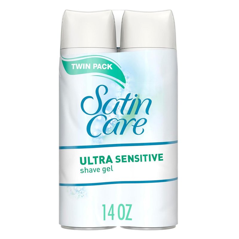 Satin Care Ultra Sensitive Shave Gel for Women is available in a convenient pack of two, with each tube containing 7 ounces of fragrance-free formula.